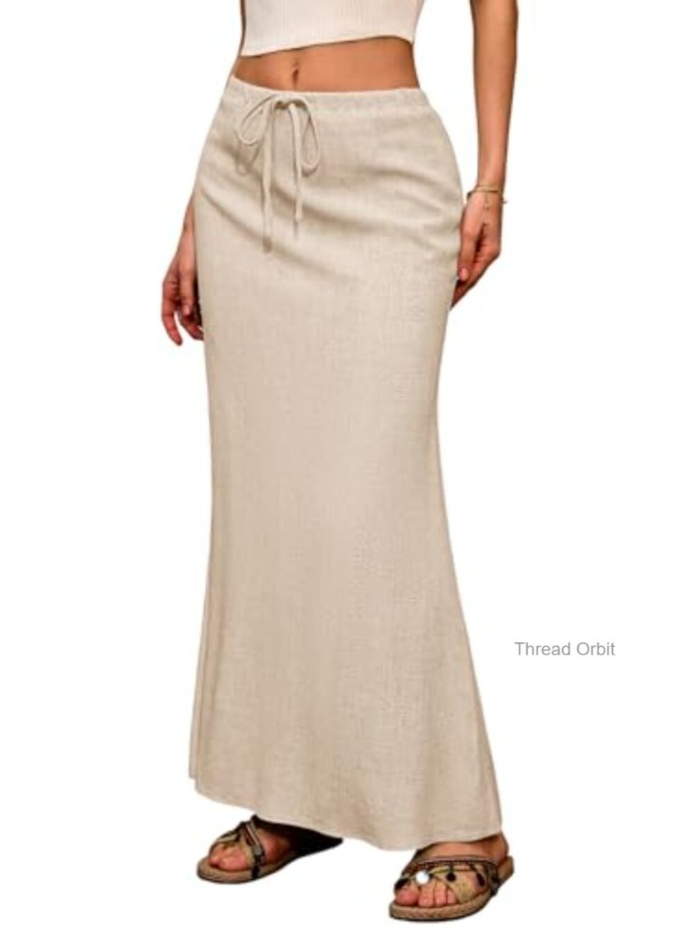 Boho Flowy Linen Maxi Skirt Ankle-Length Flared Skirt Women